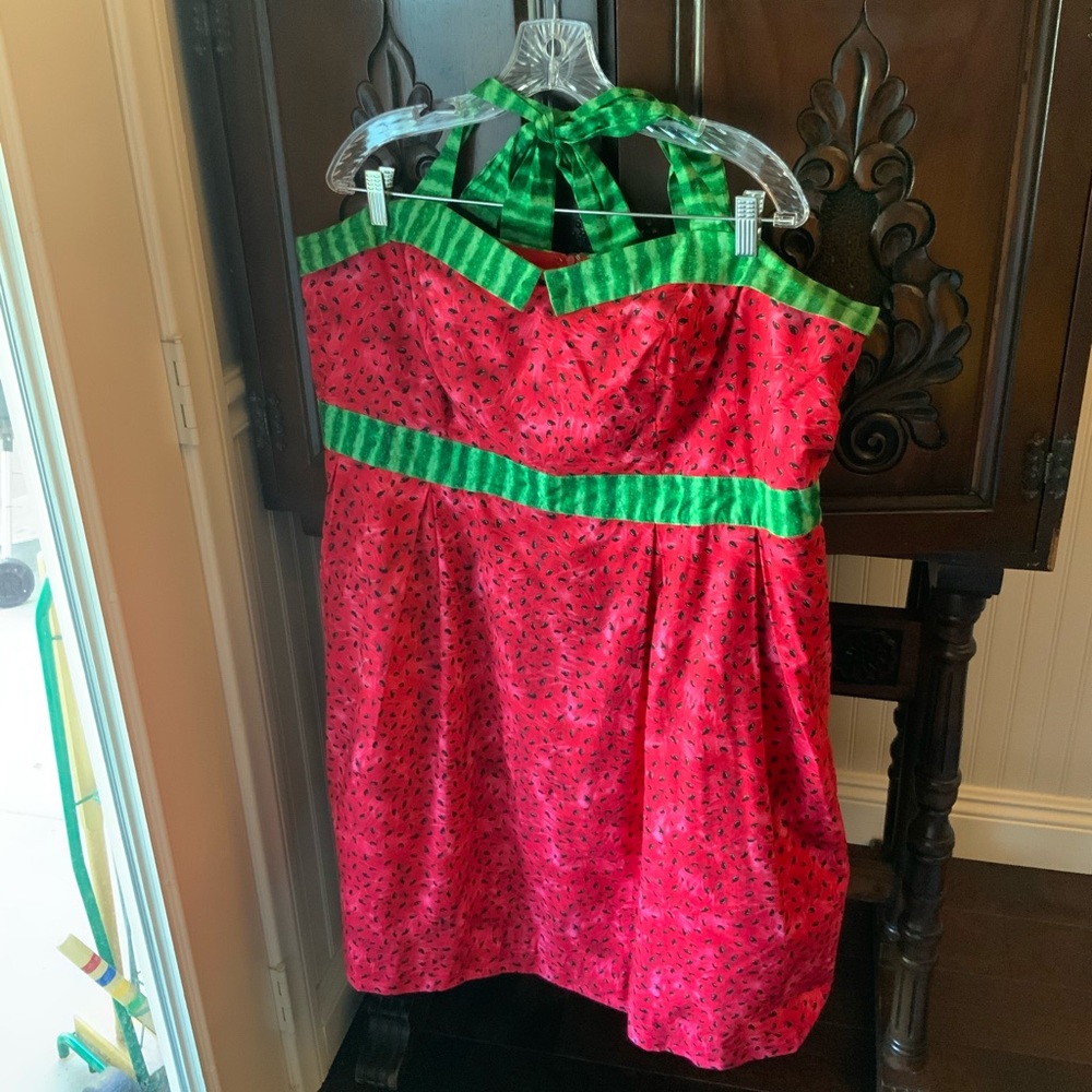 ModCloth Bea & Dot Halter Watermelon Dress POCKETS
